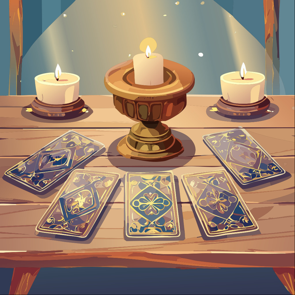 Tarot cards displayed on table